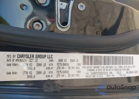 2013 Ram 1500 Laramie z USA, uszkodzony, nr VIN 1C6RR7NT2DS515916